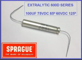 Capacitor Axial Sprague 100uf 75v Made Usa